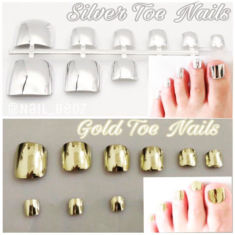 Metallic Gold or Silver Press on Toe Nails Etsy