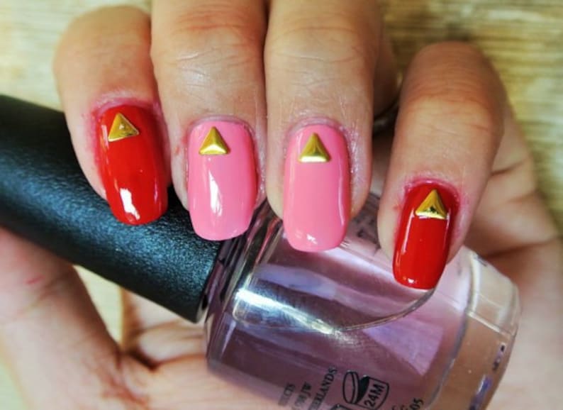 Multicolored Stud Triangles Nail Art with Metallic Studs - wide 8