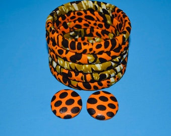 Ankara Fabric Bangle Set: African Print Bracelet & Earrings