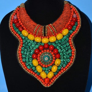 Tribal Necklace, Tibet Necklace, Ethnic Necklace, Bib Necklace, Choker Necklace, Boho Style Necklace, Tibetan Necklace