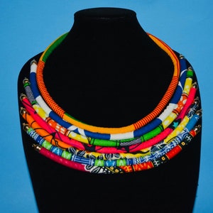 Ankara Necklace, Statement Necklace, Ethnic Necklace, Triabal Neckalce, Bib Necklace, African Print necklace, 7 Strands Necklace