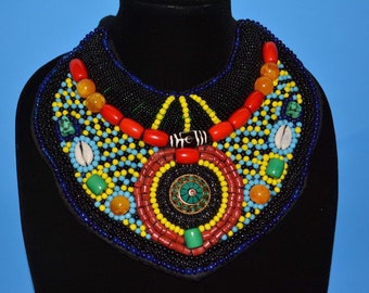 Statement Tibetan Bib Necklace, Bib Necklace, Statement Necklace, Collar Necklace, Boho Necklace