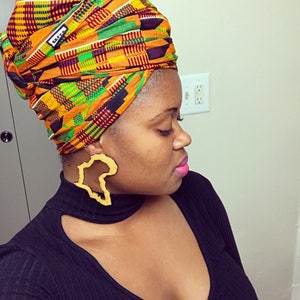 Black Kente Print Headwrap: African Ankara Fabric Scarf