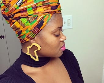 Pañuelo con estampado kente negro: pañuelo de tela africana de Ankara