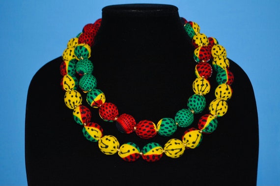 Handmade Ankara Beaded Necklace: Colorful African Print
