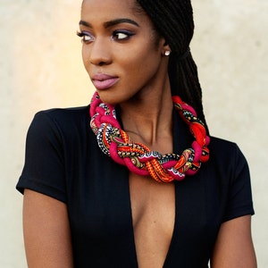 Red Dashiki Braided Necklaces