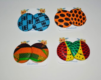 Handmade Ankara Button Stud Earrings: African Print Fabric