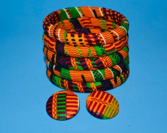 Conjunto de pulseras de tela kente: pulseras y pendientes de tela africana Ankara