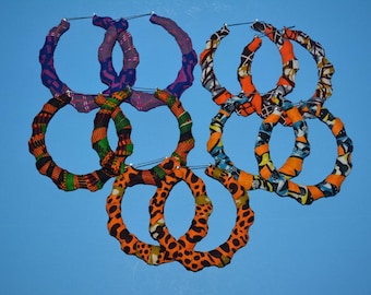 Handmade Ankara Hoop Earrings: African Print Kente Fabric