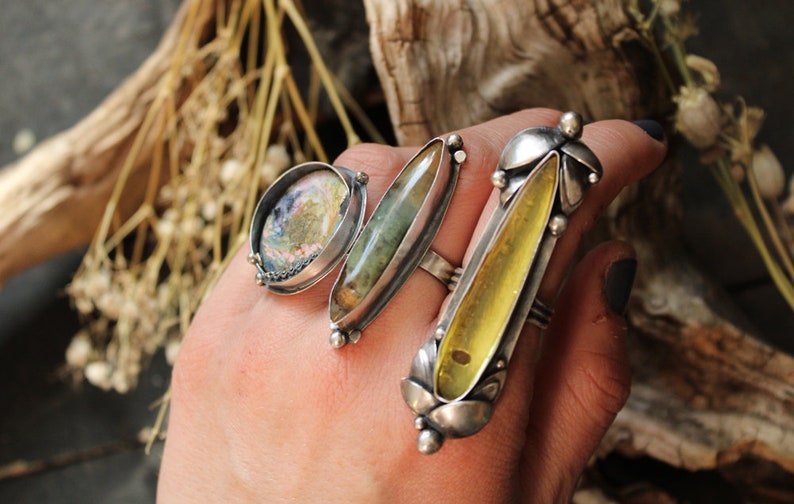 Lodalite garden quartz size 7.50 beautiful ring sterling silver oxidized Nearly Lost Jewelry