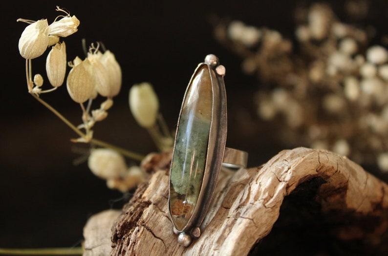 Lodalite garden quartz size 7.50 beautiful ring sterling silver oxidized Nearly Lost Jewelry