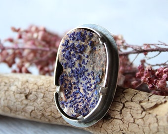 rough azurite ring size custom resizing 8.75 sterling silver oxidized Nearly Lost Jewelry