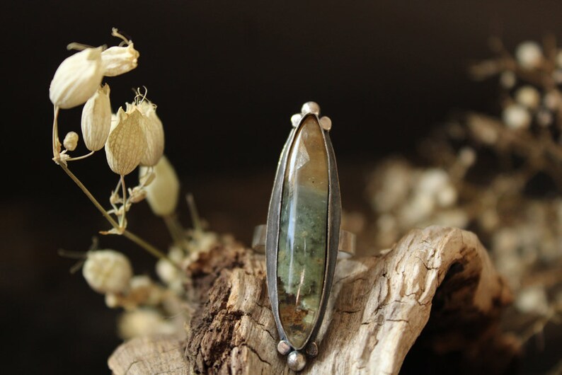 Lodalite garden quartz size 7.50 beautiful ring sterling silver oxidized Nearly Lost Jewelry