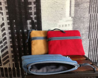 Made to order zips pouch, 3 zip wallet pouch, 3 pockets credit card wallet, 3 pockets wallet, 3 zips coin purse, pocket size canvas wallet,