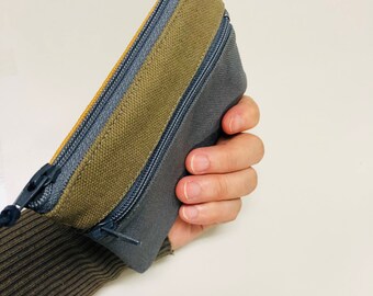 Tri-color 3 zip wallet pouch, 3 pockets credit card wallet, 3 pockets wallet, 3 zips coin purse, pocket size canvas wallet,