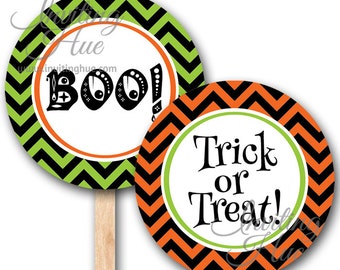 Halloween Cupcake Toppers, Stickers, or Tags - Printable - Boo! Trick or Treat! Instant Download - Digital File 8.5x11" - DIY Party Supplies