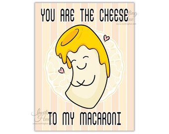 Printable Valentine's Day Card for Kids or Adults -Macaroni & Cheese Valentine -Instant Download -Digital File 8.5x11" with four 3x4" Cards