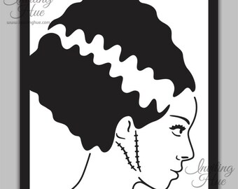 Bride of Frankenstein Greeting Card - Cut Out Design - Notecard and Envelope - Shimmer/Metallic Greeting Card - White Laid Liner