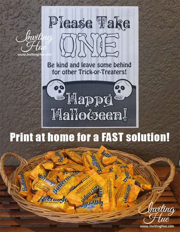 Printable Sign for Halloween Candy Bowl for Trick-or-treaters - Instant ...