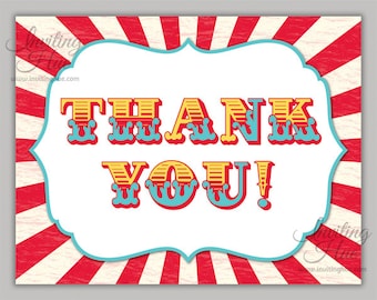 Thank You Card for Carnival Themed Event, Birthday Party, Circus, Big Top, Vintage - 1st 2nd 3rd 4th 5th 6th 7th 8th 9th 10th 11th 12th 13th