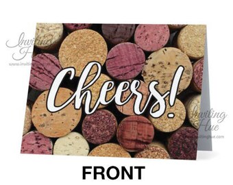Cheers! Notecard-Adult Card-Wine Card-Birthday, Congratulations-Corks-21st 22nd 23rd 24th 25th 26th 27th 28th 29th 30th 35th 40th 50th 60th