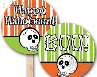Halloween Cupcake Toppers, Stickers, or Tags - Printable - Boo! Happy Halloween! Instant Download - Digital File 8.5x11 - DIY Party Supplies