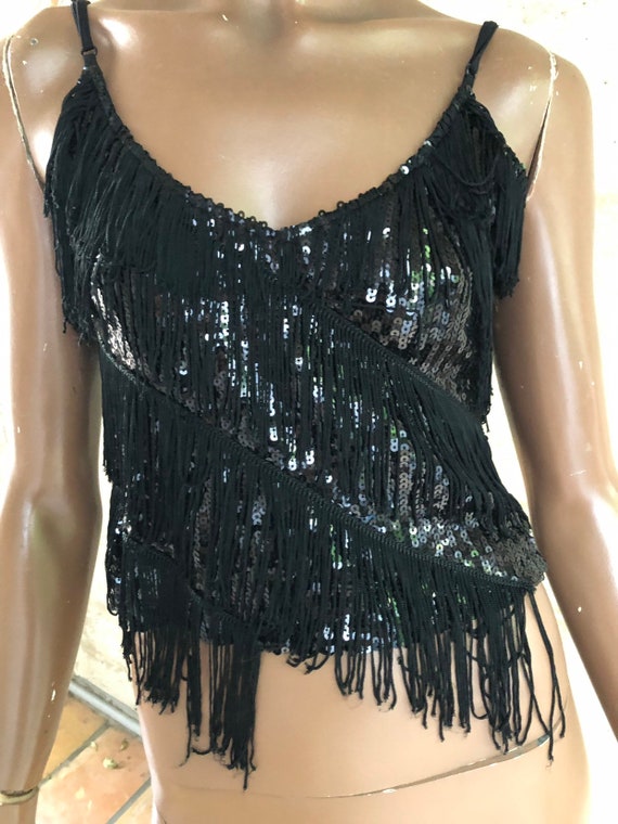 1980s Sequin Fringe Cropped Top Summer