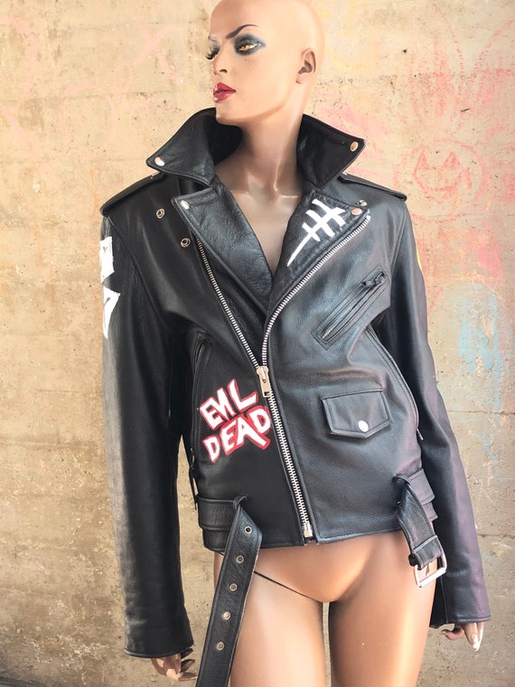 Size 38 Misfits Leather Jacket Motorcycle Leather Hand Painted Art