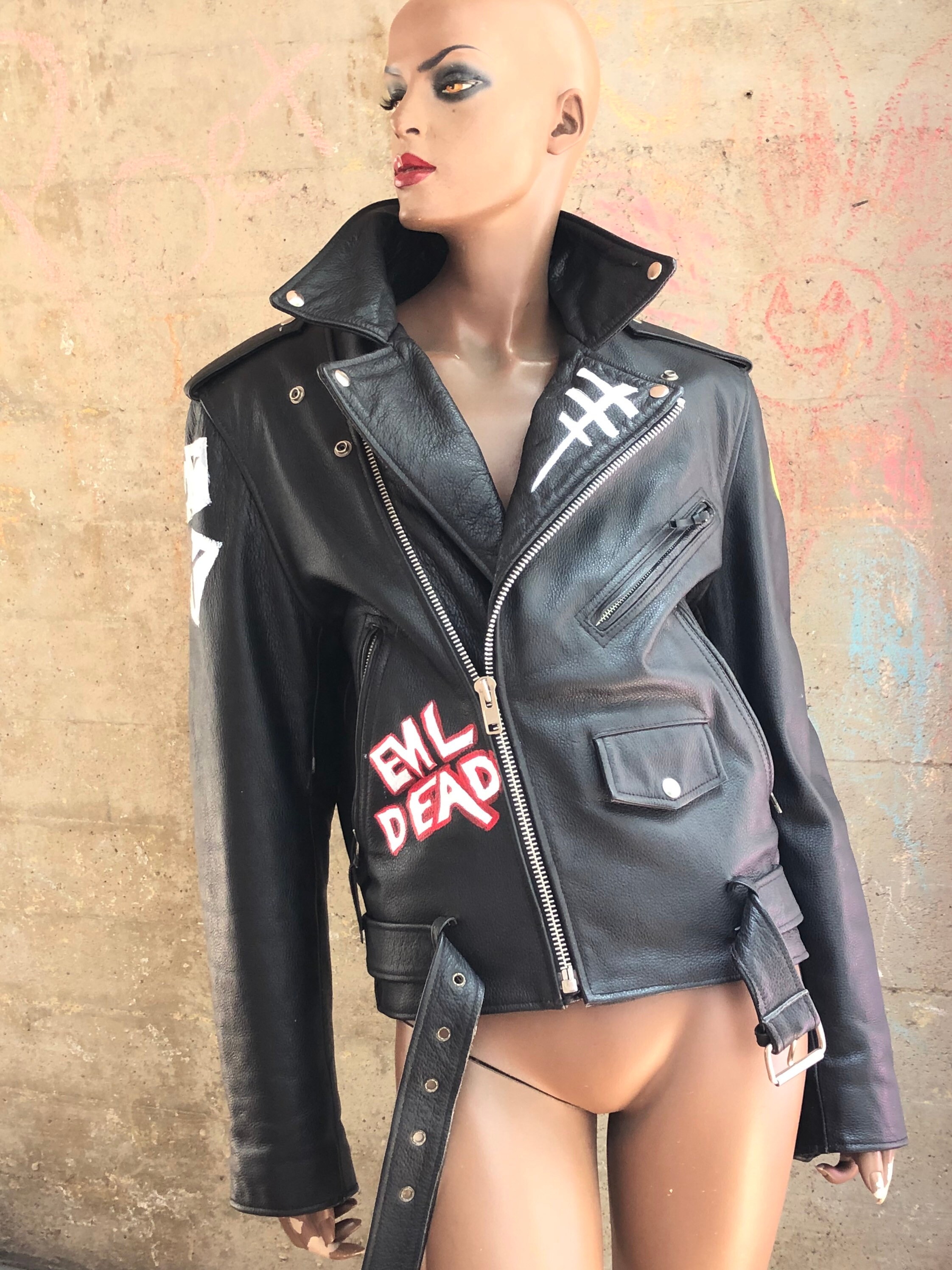 Size 38 Misfits Leather Jacket Motorcycle Leather Hand Painted Art
