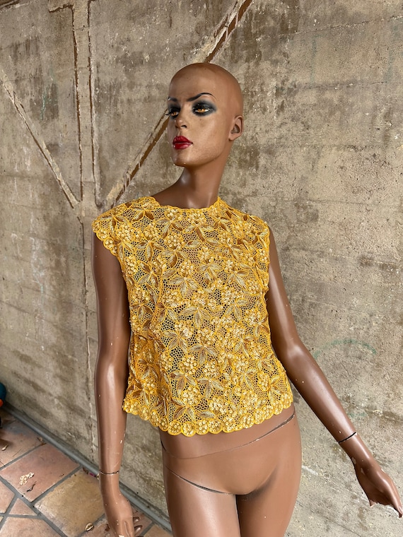 Gold Sequin 1960s Blouse BEAUTIFUL