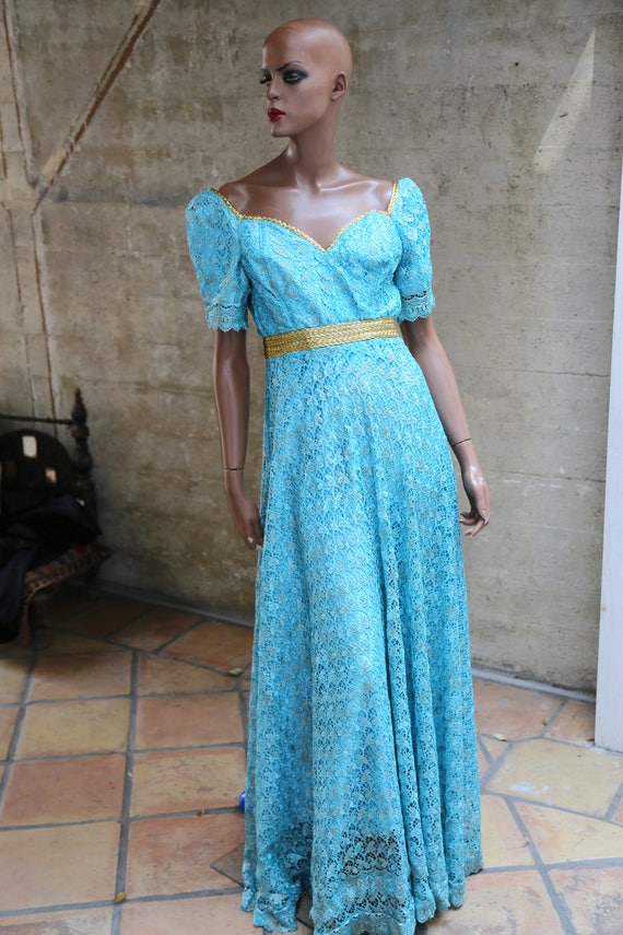 BLUE AND GOLD Vintage 1960s Dress 60s Beautiful R… - image 2