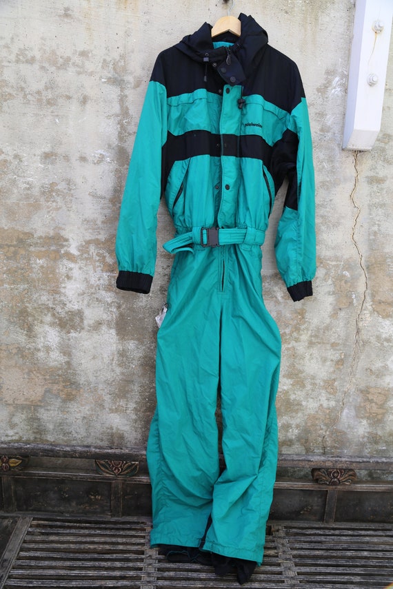 1980s Edelweiss Green Ski Suit Green and Black Ski