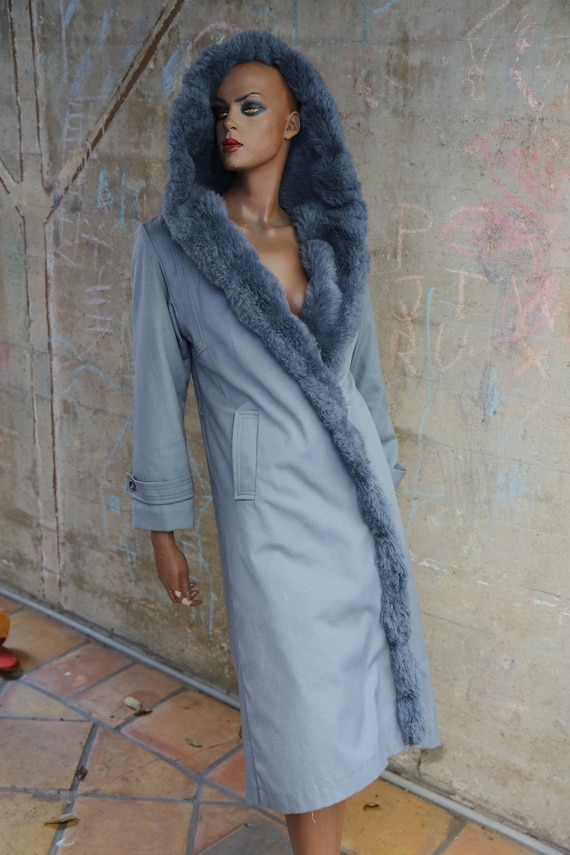 1990s Bluish Gray Long Coat Winter Burning Man War