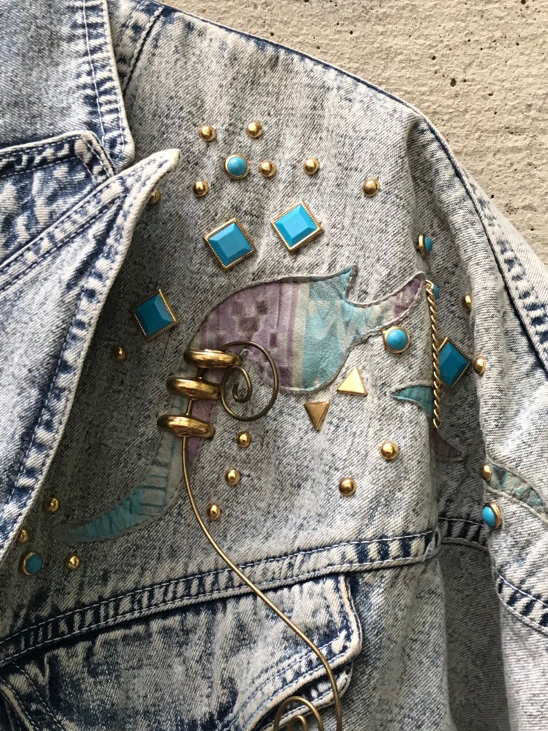Denim 1980s one piece shorts jumpsuit vintage stressed denim thrashed size 56 80s studded onesie