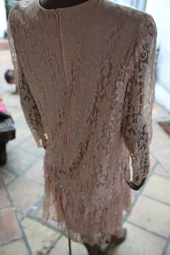 1980s Dave and Rose Dress Lace Peachy Pink - image 2