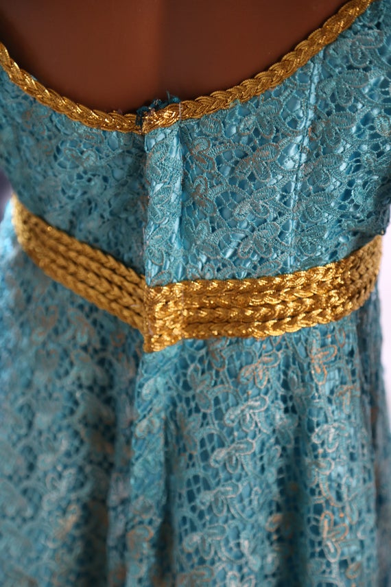 BLUE AND GOLD Vintage 1960s Dress 60s Beautiful R… - image 5