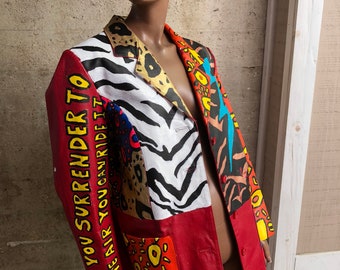 1980s Hand Painted Deport Hate Rocker Super Funky Hand Painted By Us Red Leather Jacket