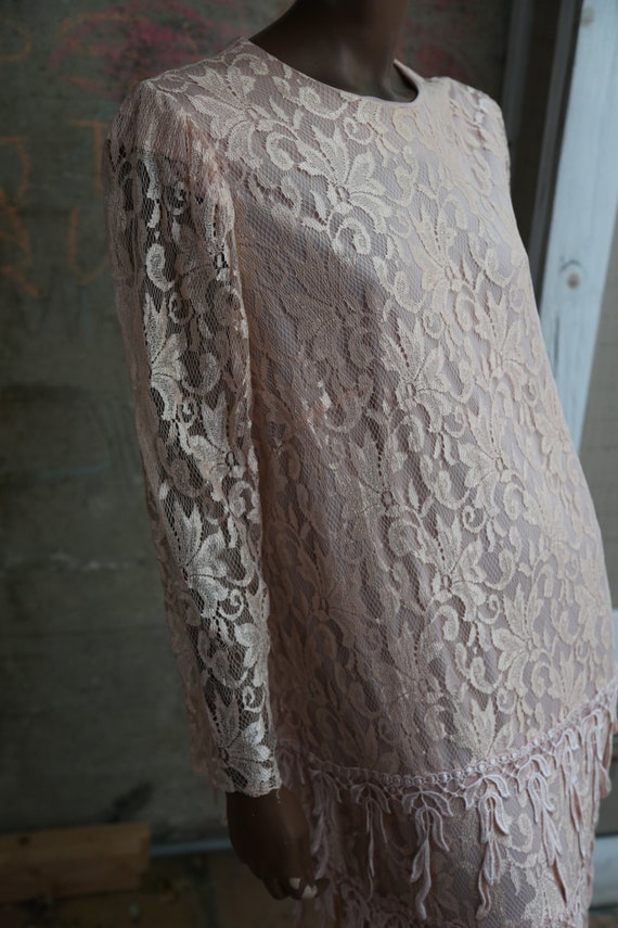 1980s Dave and Rose Dress Lace Peachy Pink - image 3