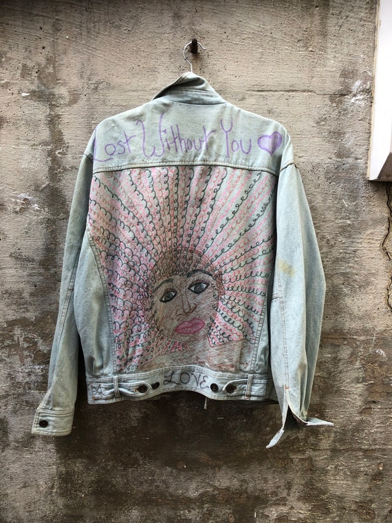 1980s Hand Drawn Denim Jacket Lost Without You Fad