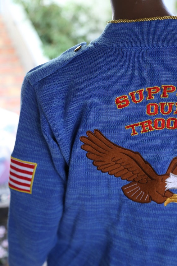 BLUE Sweater Support Our Troops Knit Unisex - image 3