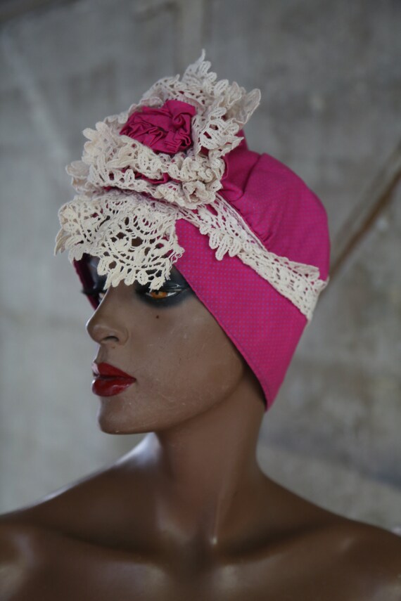 Boho Floral Lace Fuschia Womens Hat So Cute - image 2