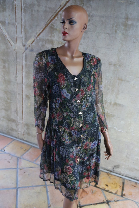 Boho 1990s Avant Garde Floral Abstract Boho Dress… - image 1