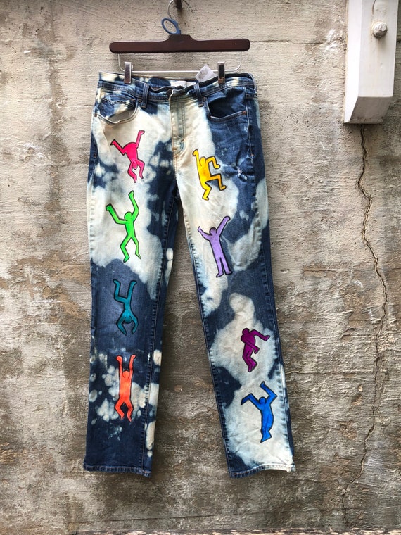 1980s Inspired Keith Haring Hans Painted Pants Den