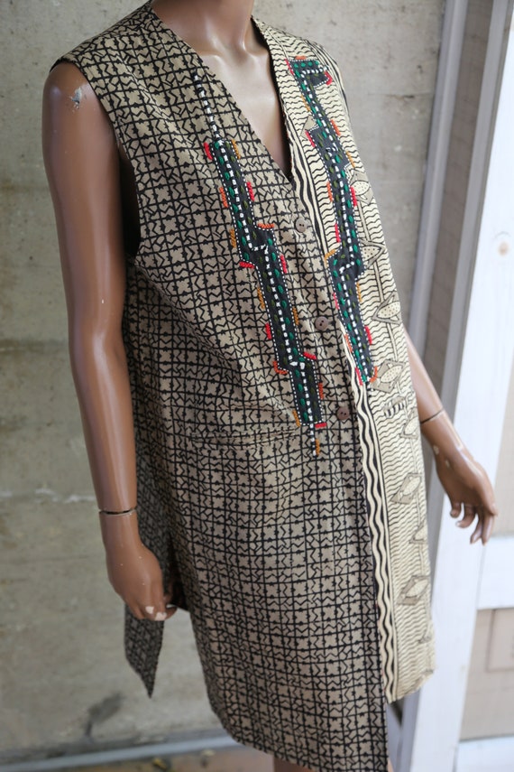 1980s Blazer Embroidered Long Vest Boho Native Am… - image 3