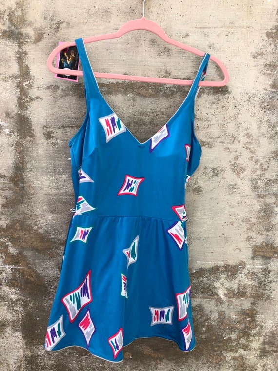 Late 1960s 1970s Blue Abstract Swimwear Swimsuit G