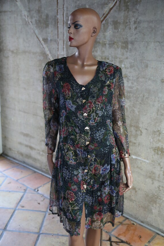 Boho 1990s Avant Garde Floral Abstract Boho Dress… - image 3