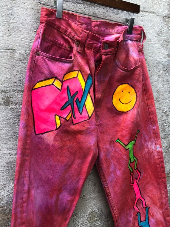 1990s Patched Tie Dyed MTV Keith Haring Pants Jeans Levis - Etsy
