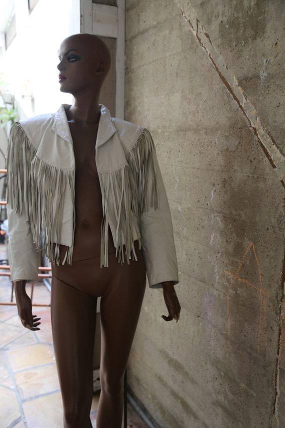 White Leather Fringe Jacket