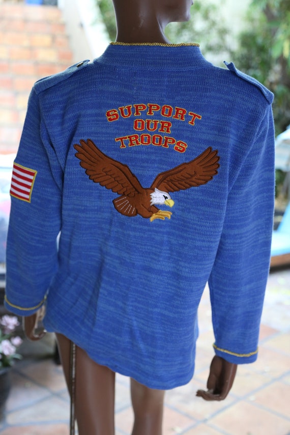 BLUE Sweater Support Our Troops Knit Unisex - image 1