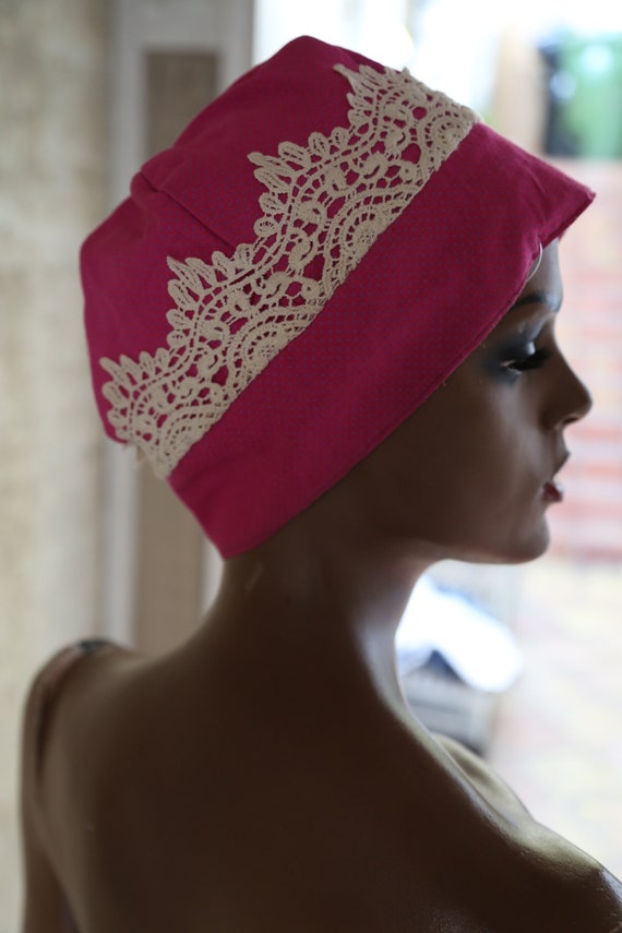 Boho Floral Lace Fuschia Womens Hat So Cute - image 3